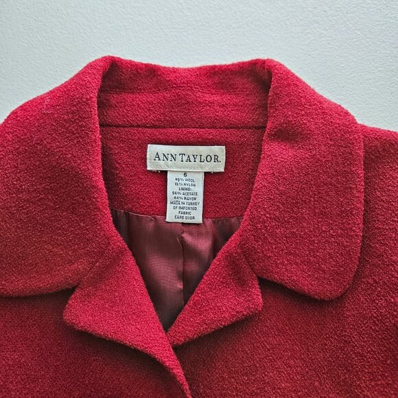 Ann Taylor 2 pc Skirt Suit Size 6 Lined Cranberry Red Wool Blend Career Office - Picture 12 of 12
